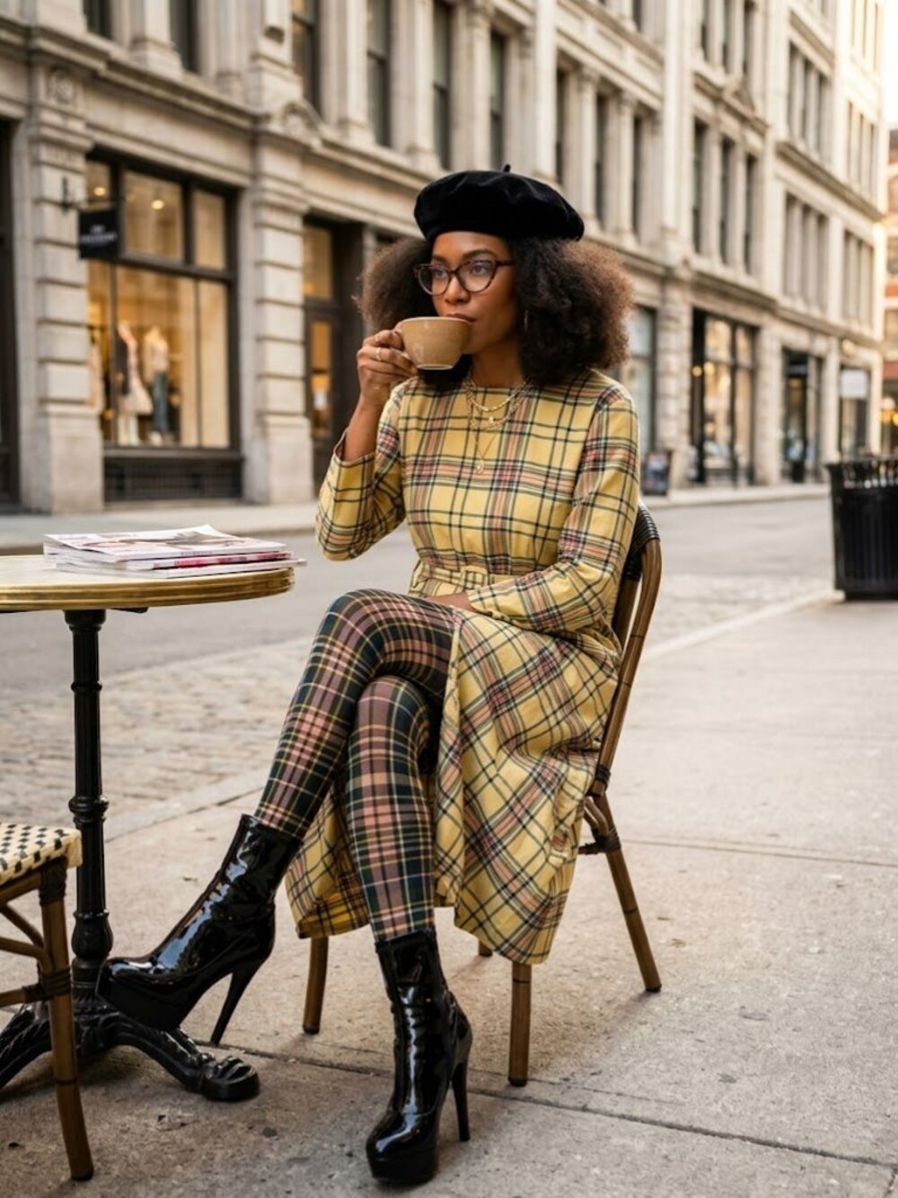 Vintage Plaid Tartan Maxi Dress Yellow Green Long Sleeve A Line Prairie Core L